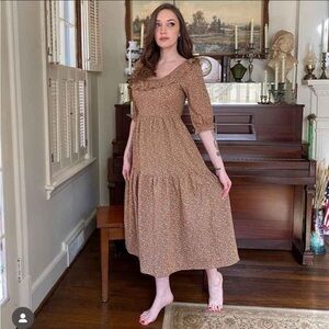 Elegant Brown Floral Midi Dress